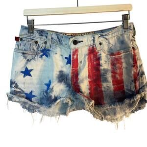 Hollister Vintage Y2K 4th of July SZ 7 Acid Wash Stars & Stripes Denim Shorts